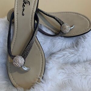 SKEMO Diva ladies rhinestone wedge sandal size 10 very gently pre owned